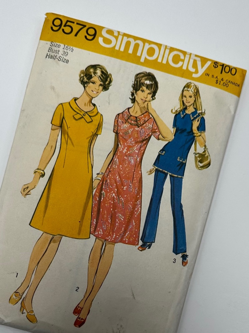Vintage Simplicity 9579 Sewing Pattern Dress Tunic Pants Size 16½ Bust 39 1971